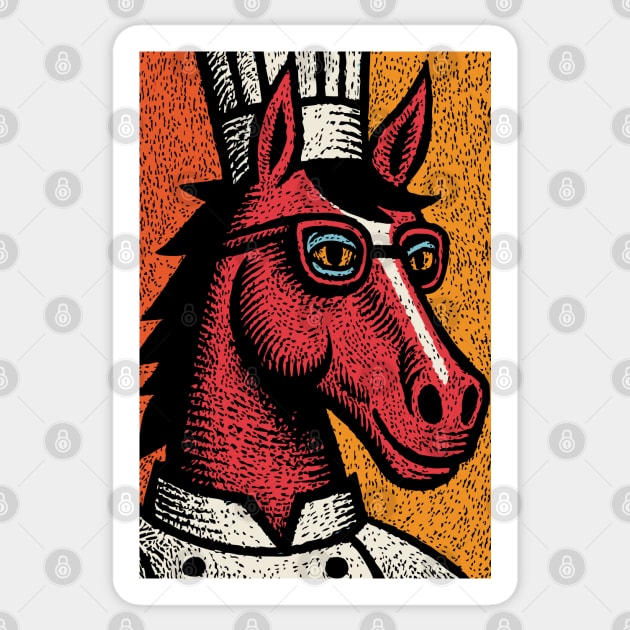 Hipster Chef Cook Horse with Glasses Art Design Sticker by TuncGK
